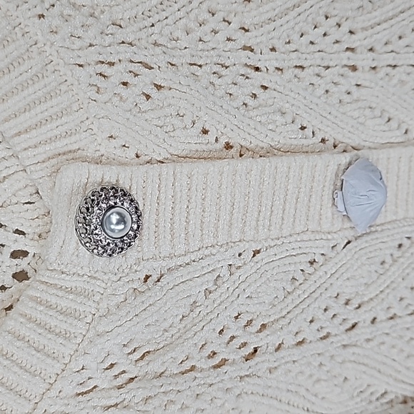 Express Loose Knit Crystal & Pearl Buttoned Cardigan - Picture 8 of 17